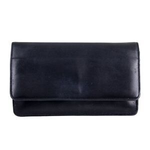 DOPP BLACK GENUINE LEATHER ID CARD ZIP CLASP COIN BILL HOLDER WALLET CLUTCH